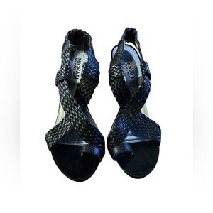 MICHAEL Michael Kors Black Woven Leather Slingback Sandals